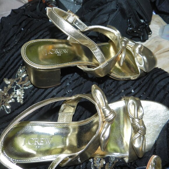J.Crew  Metallic Gold Knotted Double-Bow Heeled Women’s 10M US/40U🆕📦⌚🏃🏻💨⚡🚚 - Picture 3 of 16